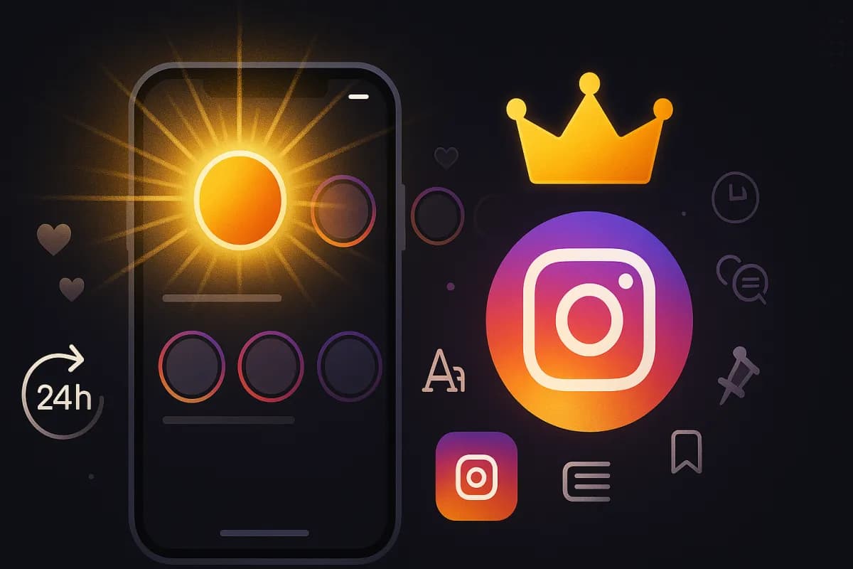 Suscripción Instagram Plus 3,99 $/mes lanzada el 4 de junio de 2026 — Story Spotlight con aura premium dorada, story de 48h, rewatch insights, vista anónima, diseño editorial dark con degradado Instagram y acentos dorados premium
